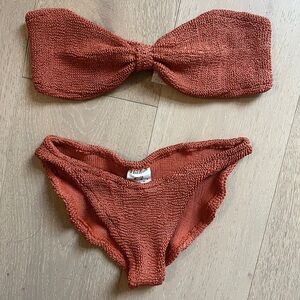 Hunza G bandeau bikini in rust copper